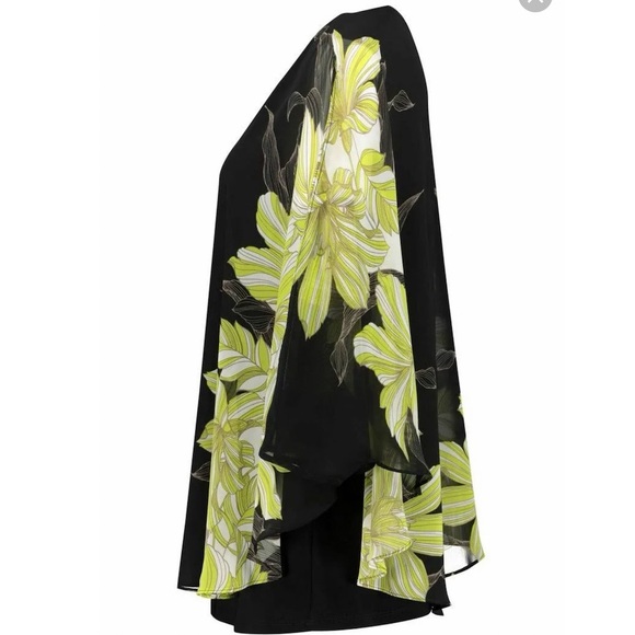 Joseph Ribkoff Electric Boho Minimalist Black Green Poncho Tunic Blouse Sz 16 - Picture 6 of 12